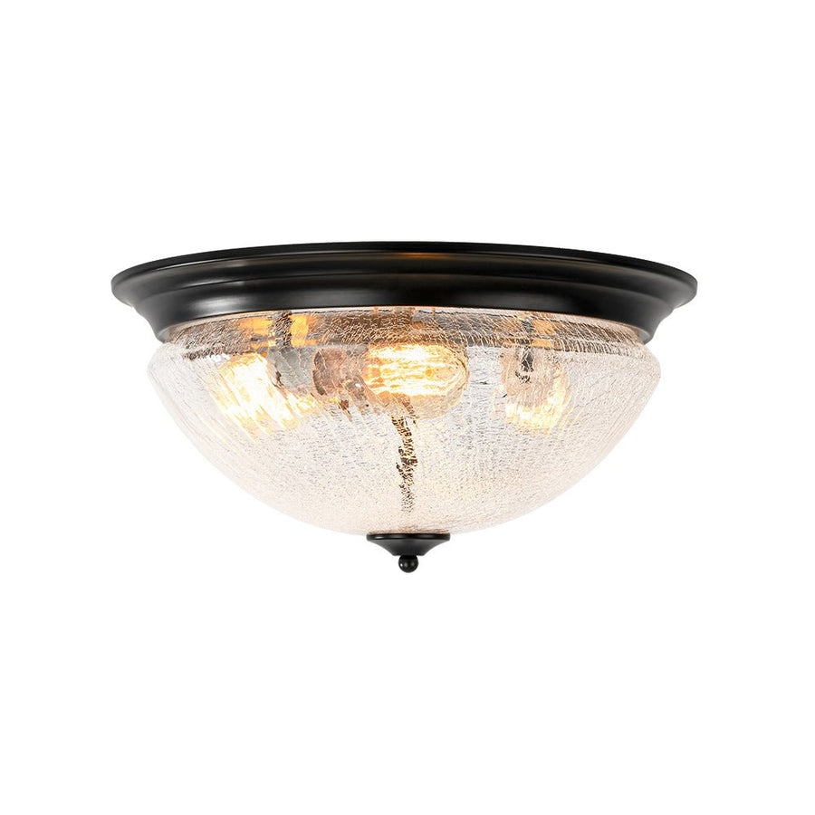 LightFixturesUSA - Round Textured Crackled Glass Flush Mount Ceiling Light - Ceiling Light - Black - 