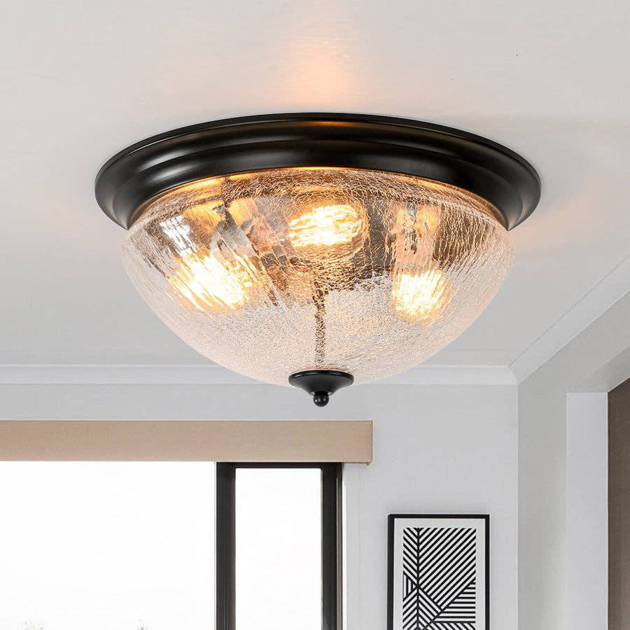 LightFixturesUSA - Round Textured Crackled Glass Flush Mount Ceiling Light - Ceiling Light - Black - 