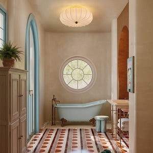 LightFixturesUSA - Round White Silk Scalloped Cage Ceiling Light - Ceiling Light - 23.6 in - 