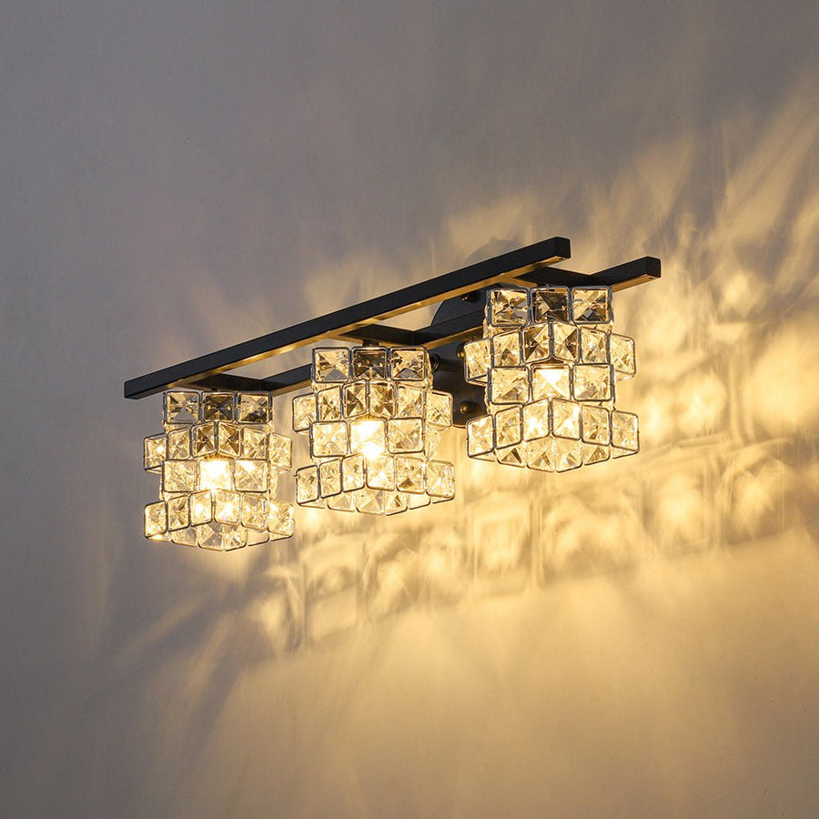 LightFixturesUSA - Rubik Cube Style Faceted Crystal Shade Vanity Wall Sconce - Wall Sconce - 3 - Lt - 