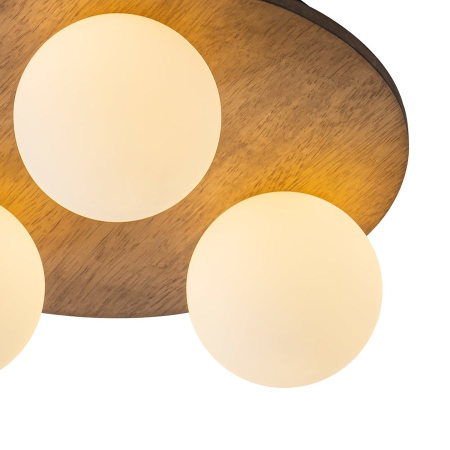 LightFixturesUSA - Rural Frosted Glass Globe Wooden Round Semi Flush Mount - Ceiling Light - 3 - Lt - 