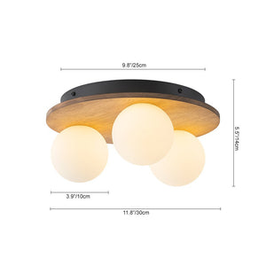 LightFixturesUSA - Rural Frosted Glass Globe Wooden Round Semi Flush Mount - Ceiling Light - 3 - Lt - 