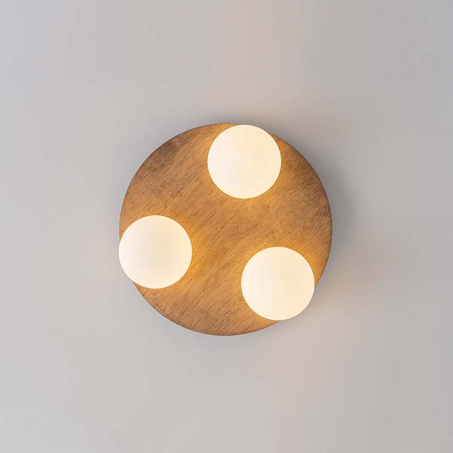 LightFixturesUSA - Rural Frosted Glass Globe Wooden Round Semi Flush Mount - Ceiling Light - 3 - Lt - 