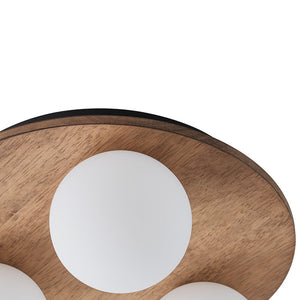 LightFixturesUSA - Rural Frosted Glass Globe Wooden Round Semi Flush Mount - Ceiling Light - 3 - Lt - 