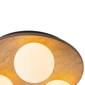 LightFixturesUSA - Rural Frosted Glass Globe Wooden Round Semi Flush Mount - Ceiling Light - 3 - Lt - 