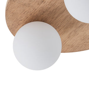 LightFixturesUSA - Rural Frosted Glass Globe Wooden Round Semi Flush Mount - Ceiling Light - 3 - Lt - 