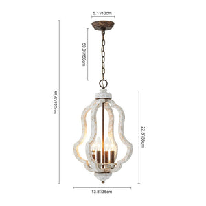 LightFixturesUSA - Rustic 4 - Light Whitewashed Wood Cage Pendant Light - Pendant Light - Whitewashed Wood - 