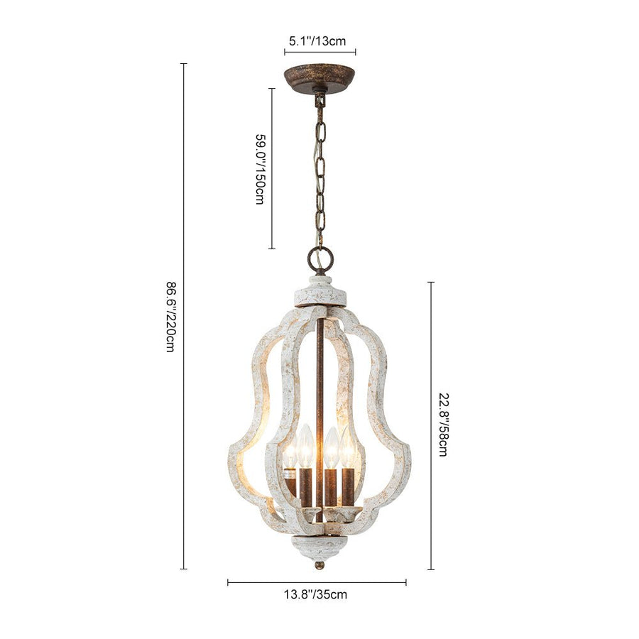 LightFixturesUSA - Rustic 4 - Light Whitewashed Wood Cage Pendant Light - Pendant Light - Whitewashed Wood - 