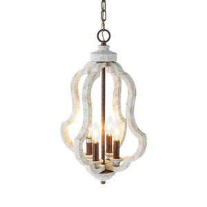 LightFixturesUSA - Rustic 4 - Light Whitewashed Wood Cage Pendant Light - Pendant Light - Whitewashed Wood - 