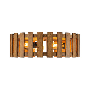 LightFixturesUSA-Rustic Aged Oak Wood Fence Drum Cage Semi Flush Mount-Ceiling Light-17 in-