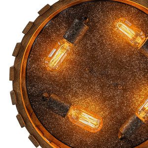 LightFixturesUSA-Rustic Aged Oak Wood Fence Drum Cage Semi Flush Mount-Ceiling Light-17 in-
