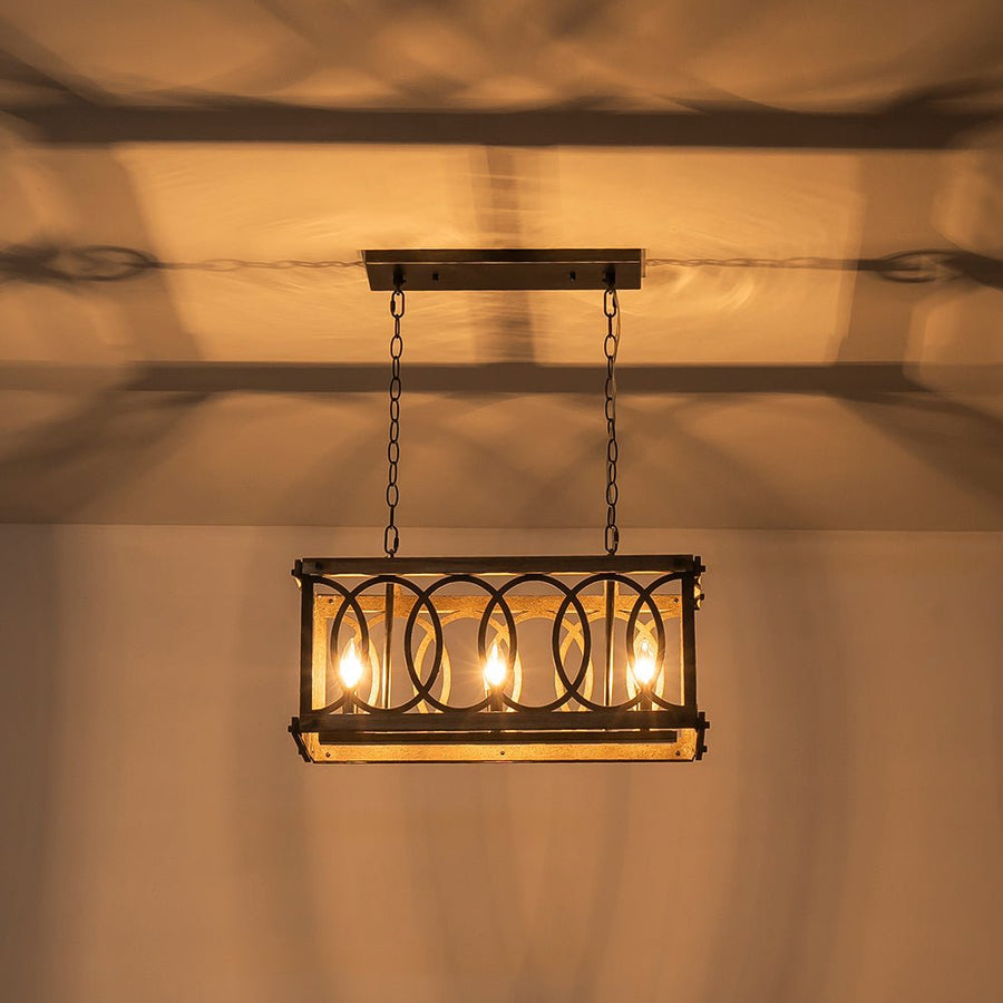 LightFixturesUSA - Rustic Aged Wooden Rectangle Box Kitchen Island Pendant - Chandelier - Rustic - 