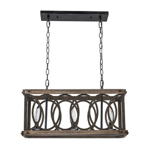 LightFixturesUSA - Rustic Aged Wooden Rectangle Box Kitchen Island Pendant - Chandelier - Rustic - 