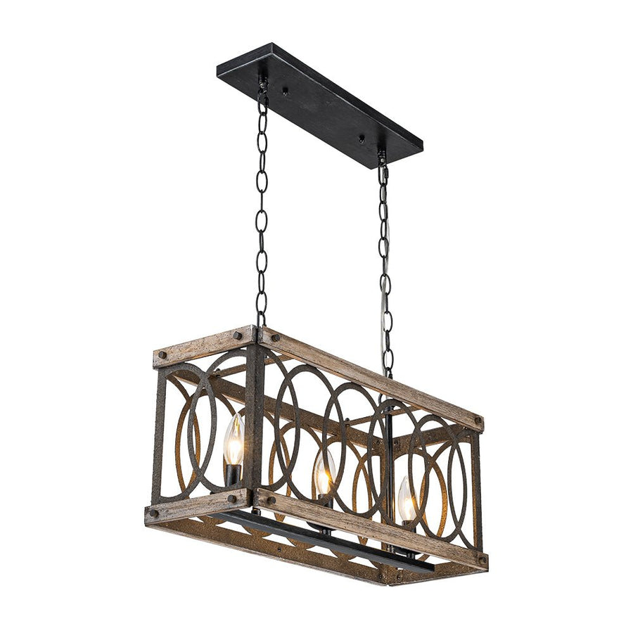 LightFixturesUSA - Rustic Aged Wooden Rectangle Box Kitchen Island Pendant - Chandelier - Rustic - 