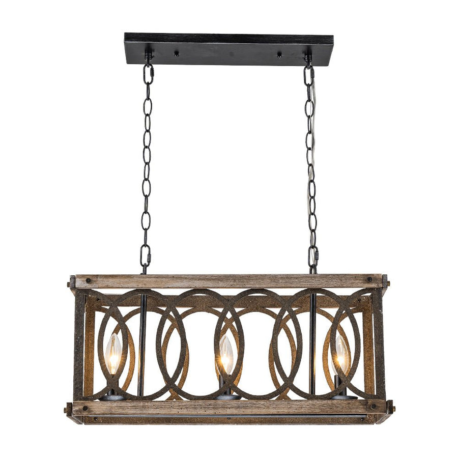 LightFixturesUSA - Rustic Aged Wooden Rectangle Box Kitchen Island Pendant - Chandelier - Rustic - 