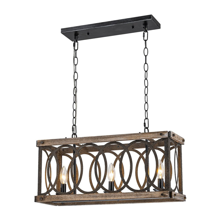 LightFixturesUSA - Rustic Aged Wooden Rectangle Box Kitchen Island Pendant - Chandelier - Rustic - 