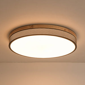 LightFixturesUSA - Rustic Black Mesh Wooden Dimmable LED Round Ceiling Light - Ceiling Light - 15 in - 