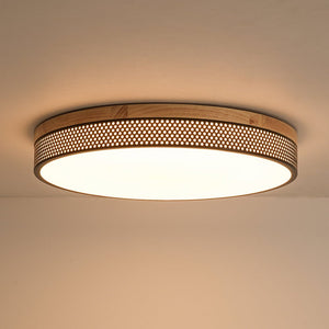 LightFixturesUSA - Rustic Black Mesh Wooden Dimmable LED Round Ceiling Light - Ceiling Light - 15 in - 