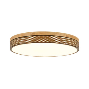 LightFixturesUSA - Rustic Black Mesh Wooden Dimmable LED Round Ceiling Light - Ceiling Light - 15 in - 
