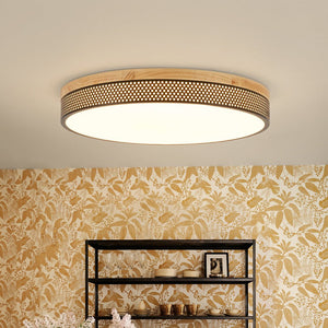 LightFixturesUSA - Rustic Black Mesh Wooden Dimmable LED Round Ceiling Light - Ceiling Light - 15 in - 