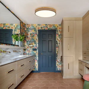 LightFixturesUSA - Rustic Black Mesh Wooden Dimmable LED Round Ceiling Light - Ceiling Light - 15 in - 