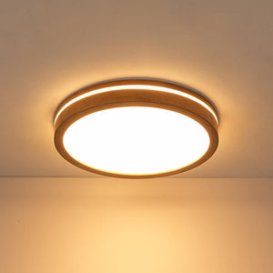 LightFixturesUSA - Rustic Dimmable LED Walnut Wooden Round Ceiling Light - Ceiling Light - 15.7 in - 