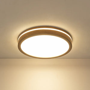 LightFixturesUSA - Rustic Dimmable LED Walnut Wooden Round Ceiling Light - Ceiling Light - 15.7 in - 