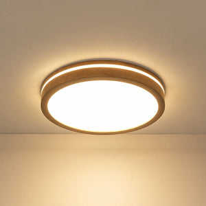 LightFixturesUSA - Rustic Dimmable LED Walnut Wooden Round Ceiling Light - Ceiling Light - 15.7 in - 