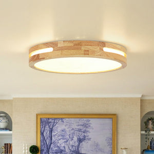 LightFixturesUSA - Rustic Dimmable LED Wood Round Flush Mount Light - Ceiling Light - 15.7 in - 