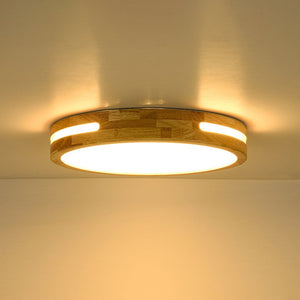 LightFixturesUSA - Rustic Dimmable LED Wood Round Flush Mount Light - Ceiling Light - 15.7 in - 