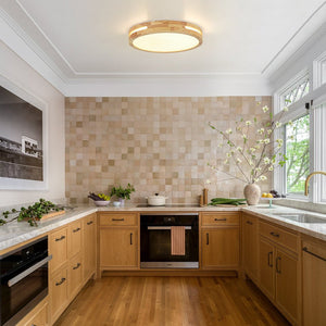 LightFixturesUSA - Rustic Dimmable LED Wood Round Flush Mount Light - Ceiling Light - 15.7 in - 