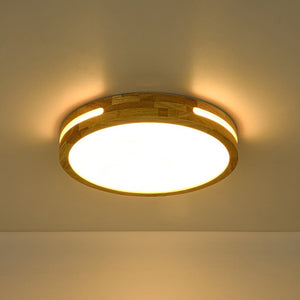 LightFixturesUSA - Rustic Dimmable LED Wood Round Flush Mount Light - Ceiling Light - 15.7 in - 