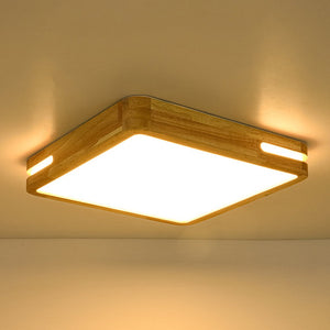 LightFixturesUSA - Rustic Dimmable LED Wood Square Flush Mount Light - Ceiling Light - 15.7 in - 