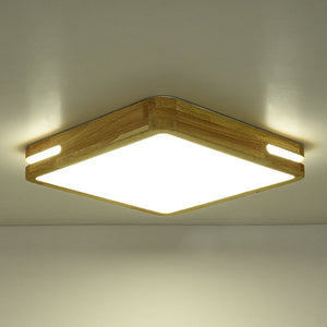 LightFixturesUSA - Rustic Dimmable LED Wood Square Flush Mount Light - Ceiling Light - 15.7 in - 