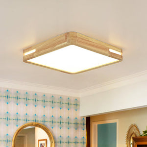 LightFixturesUSA - Rustic Dimmable LED Wood Square Flush Mount Light - Ceiling Light - 15.7 in - 