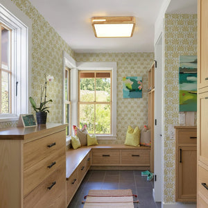 LightFixturesUSA - Rustic Dimmable LED Wood Square Flush Mount Light - Ceiling Light - 15.7 in - 