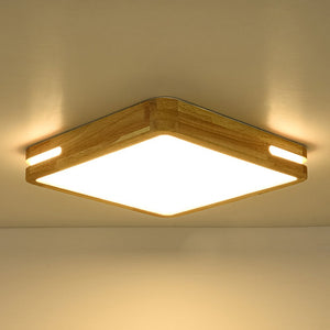 LightFixturesUSA - Rustic Dimmable LED Wood Square Flush Mount Light - Ceiling Light - 15.7 in - 