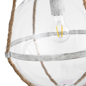 LightFixturesUSA - Rustic Hemp Rope Distressed White Glass Globe Pendant Light - Pendant Light - 12.6 in - 