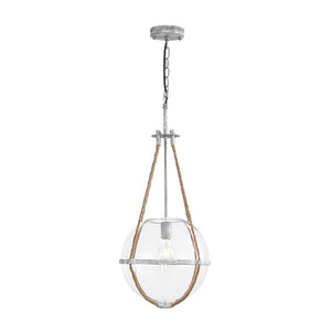 LightFixturesUSA - Rustic Hemp Rope Distressed White Glass Globe Pendant Light - Pendant Light - 12.6 in - 