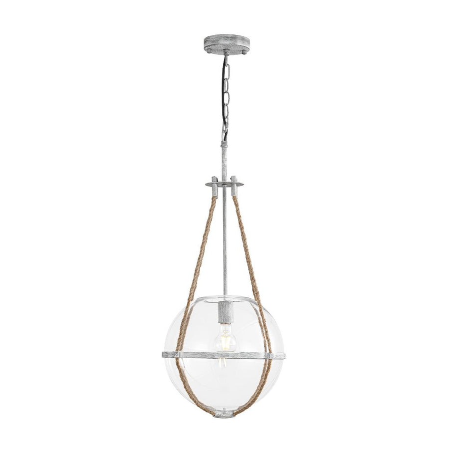 Rustic Hemp Rope Distressed White Glass Globe Pendant LightFixturesUSA