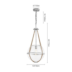LightFixturesUSA - Rustic Hemp Rope Distressed White Glass Globe Pendant Light - Pendant Light - 12.6 in - 