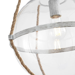 LightFixturesUSA - Rustic Hemp Rope Distressed White Glass Globe Pendant Light - Pendant Light - 12.6 in - 
