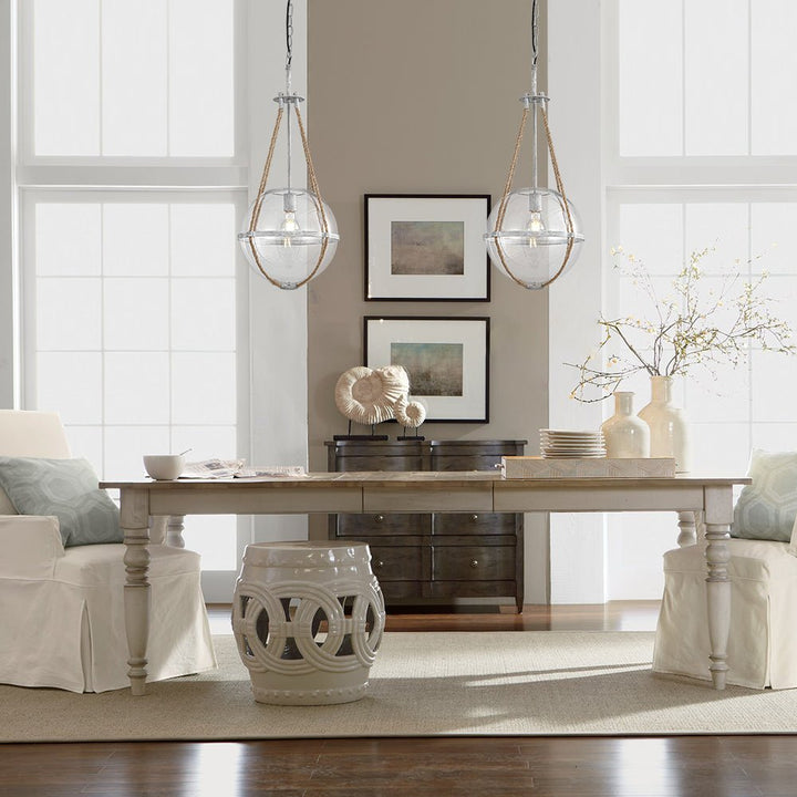 LightFixturesUSA - Rustic Hemp Rope Distressed White Glass Globe Pendant Light - Pendant Light - 12.6 in - 