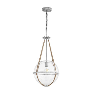 LightFixturesUSA - Rustic Hemp Rope Distressed White Glass Globe Pendant Light - Pendant Light - 12.6 in - 