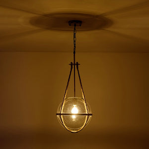 LightFixturesUSA - Rustic Hemp Rope Distressed White Glass Globe Pendant Light - Pendant Light - 12.6 in - 