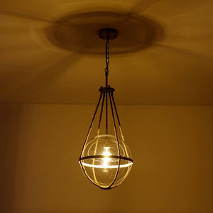 LightFixturesUSA - Rustic Hemp Rope Distressed White Glass Globe Pendant Light - Pendant Light - 12.6 in - 