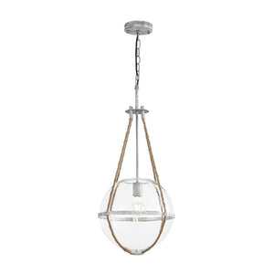 LightFixturesUSA - Rustic Hemp Rope Distressed White Glass Globe Pendant Light - Pendant Light - 12.6 in - 