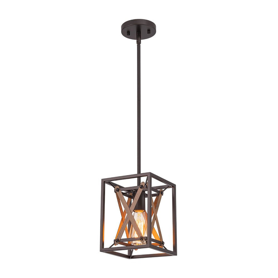 LightFixturesUSA - Rustic Industrial 1 - Light Square Cross Cage Pendant Light - Pendant Light - 1 - Light - 