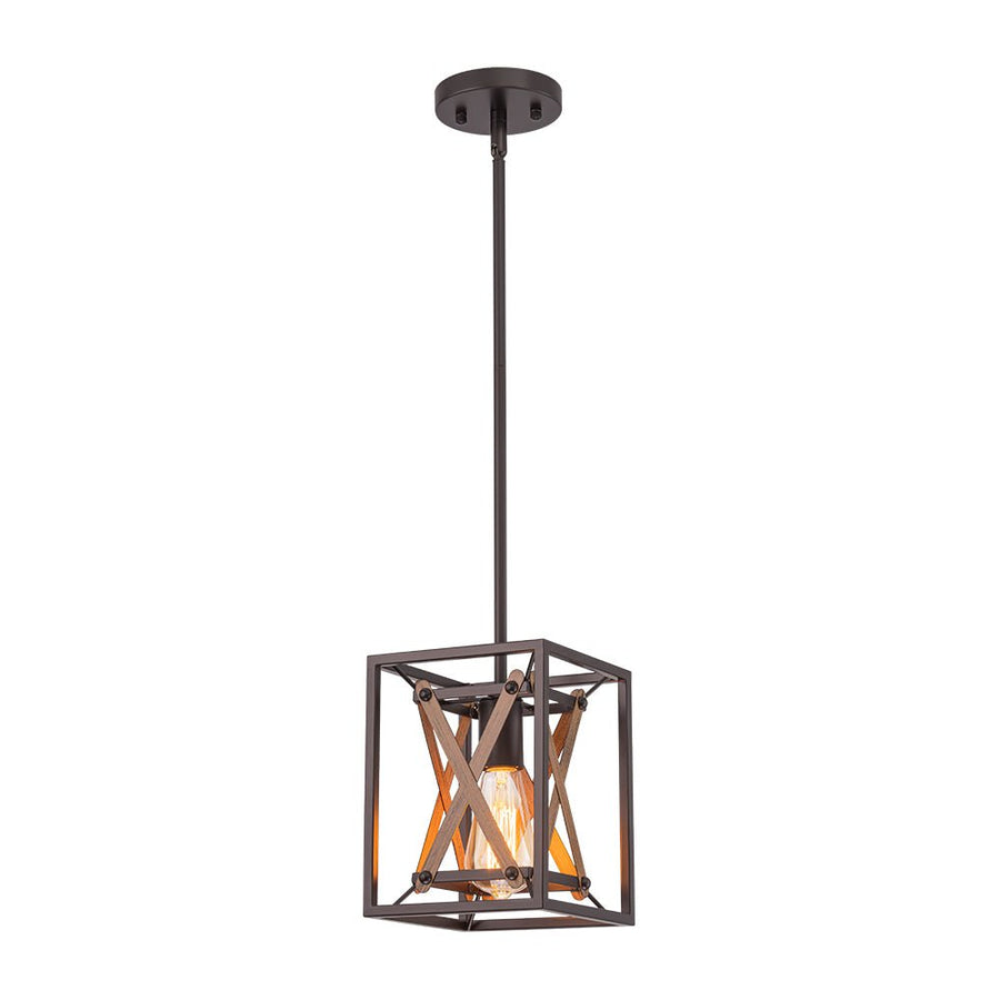 LightFixturesUSA - Rustic Industrial 1 - Light Square Cross Cage Pendant Light - Pendant Light - 1 - Light - 