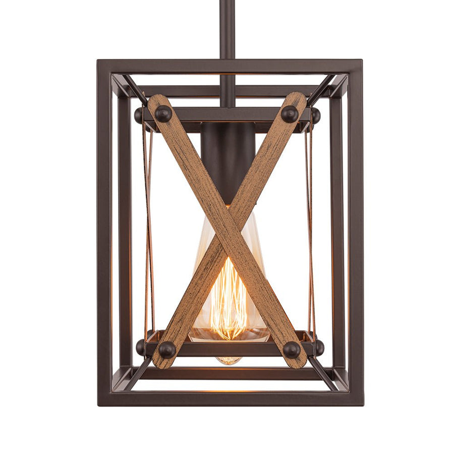 LightFixturesUSA - Rustic Industrial 1 - Light Square Cross Cage Pendant Light - Pendant Light - 1 - Light - 